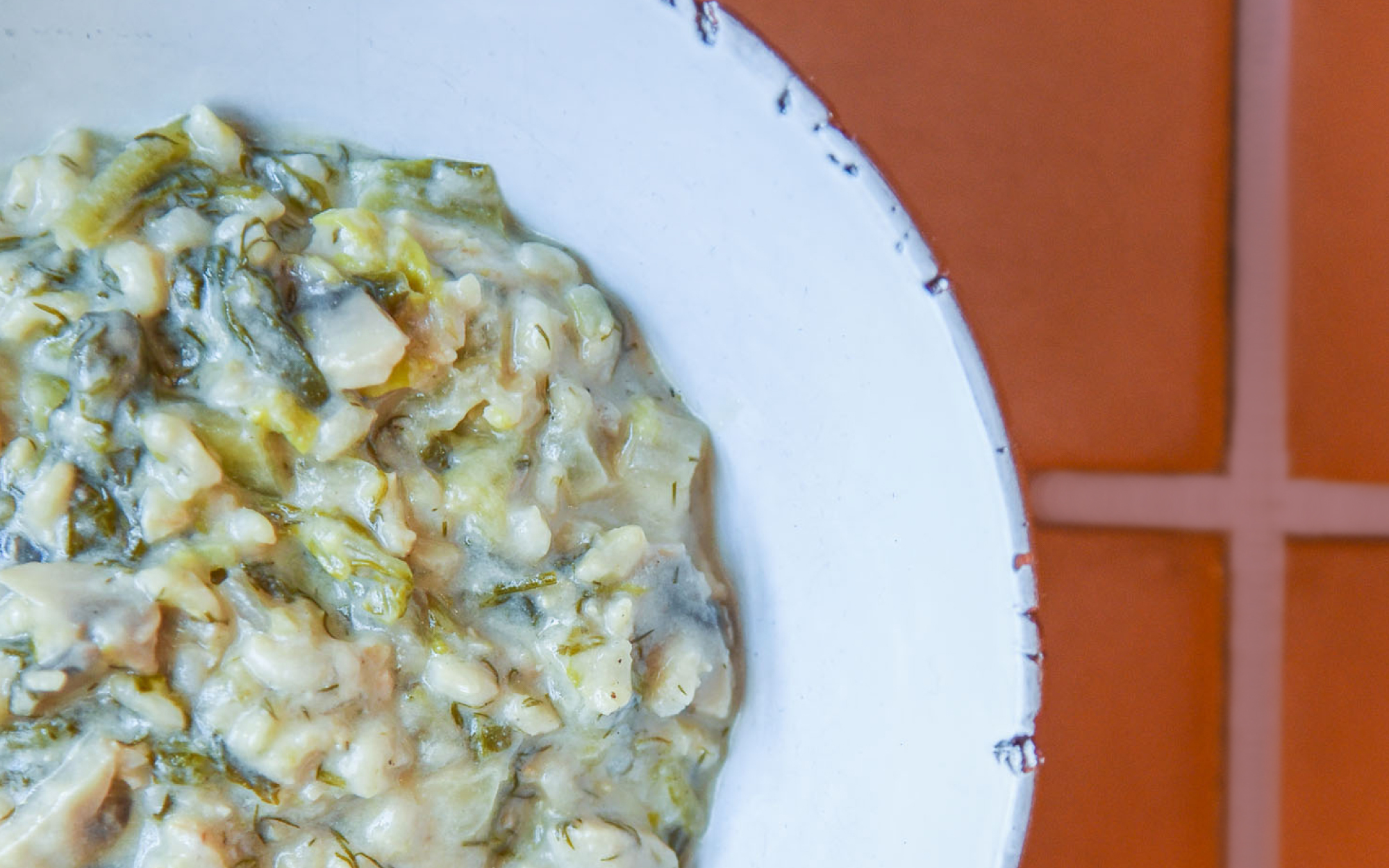 Magiritsa with Mushrooms and Cashew-lemon dressing