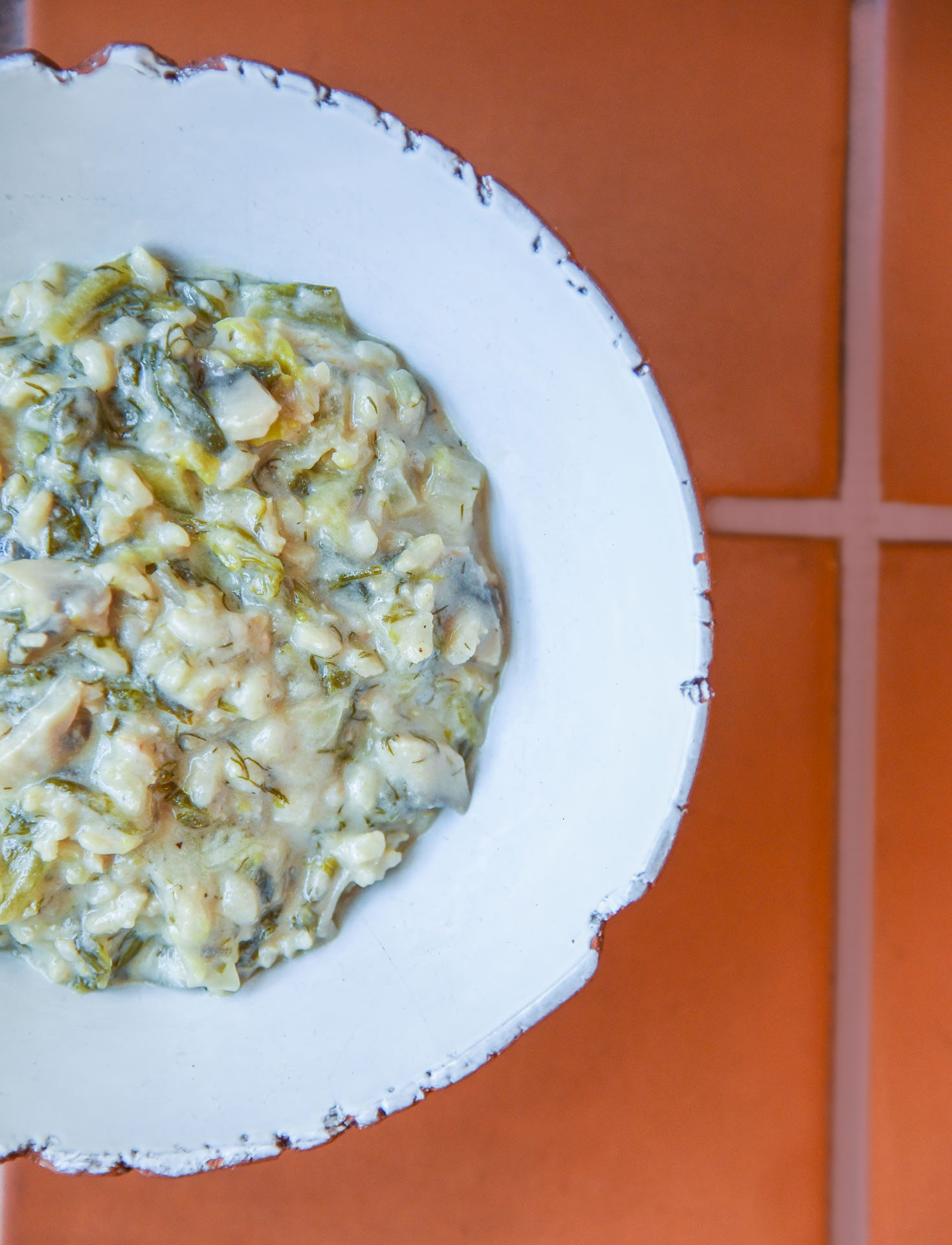 Magiritsa with Mushrooms and Cashew-lemon dressing